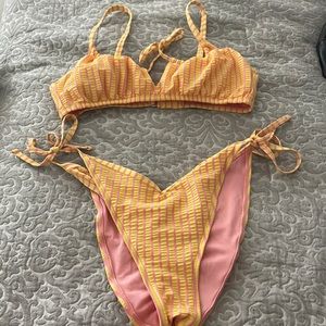 Yellow & Pink Striped Bikini, NWOT, Top: M /Bottom: L